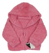 Nové - Růžová chlupatá propínací mikina s kapucí St. Bernard