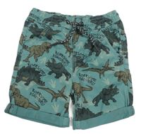 Modrozelené plátěné kraťasy s dinosaury Dopodopo