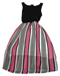 Černo-pruhované bavlněno/šifonové šaty Page one young