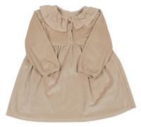 Světlerůžové sametové žebrované šaty s límečkem George