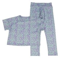 2set - Levandulovo-zelené vzorované sportovní crop tričko + legíny Everyday