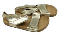 Zlato-světlehnědé koženkovo/korkové sandály H&M vel. 28