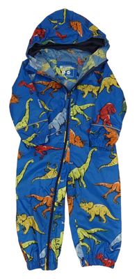 Cobaltově modrá šusťáková nepromokavá funkční kombinéza s dinosaury a kapucí MOUNTAIN WAREHOUSE