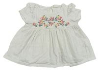 Bílá mačkaná šatová tunika s kytičkami a volánky H&M