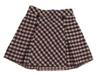 Vínovo-černo-světlerůžovo/šedá kostkovano/károvaná vlněná sukně Nutmeg