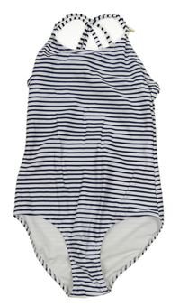 Bílo-tmavomodré pruhované jednodílné plavky H&M