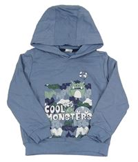 Modrošedá mikina s příšerkami a kapucí IDENTIC Nature