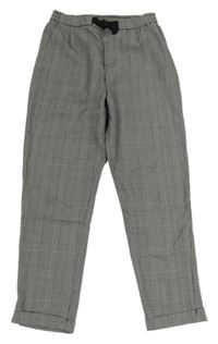 Černo-bílo-růžové kostkované vzorované kalhoty s mašlí zn. H&M