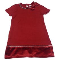 Tmavočervené svetrovo/semišové šaty s mašlí a kaminky zn miss MONA MOUSE