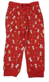 Červené tepláky s lamami a soby s vánočním motivem lupilu