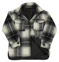 Černo-bílo-šedo-fialová kostkovaná flaušová podšitá košilová bunda St. Bernard