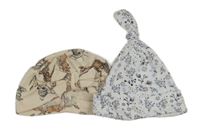 2x - Čepice - Světlepudrová s Bambim George, bílá s kytičkami a motýlky KYLE&DEENA