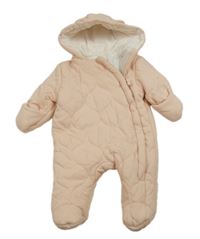 Pudrová prošívaná šusťáková zateplená kombinéza s kapucí s oušky George