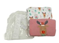 Nové - 2x - Pyžamo se soby- Červeno/bílé pruhované, bílé F&F