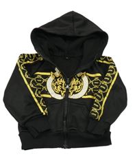 Černá propínací sportovní mikina s tygrem a vzorem a pruhy a kapucí 