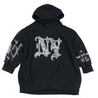 Černá mikina s písmenky s flitry a nápisy a kapucí RIVER ISLAN