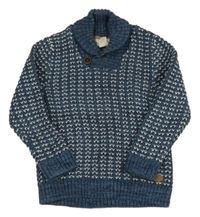 Tmavomodro-modro-bílý melírovaný žebrovaný svetr s límečkem H&M