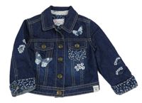 Tmavomodrá riflová crop bunda s motýlky a květy a límečkem Debenhams