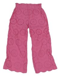 Tmavorůžové madeirové paper bag plátěné crop kalhoty Kiki&Koko