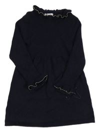 Tmavomodré úpletové šaty se žebrováním a volánky PRIMARK