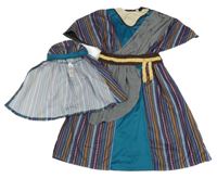 Kostým - 2Set - Tmavohnědo-petrolejovo-vzorovaný oděv + šátek na hlavu - eduín George