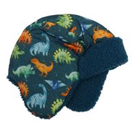 Smaragdovo-tmavopetrolejová šusťáková zateplená beranice s dinosaury 