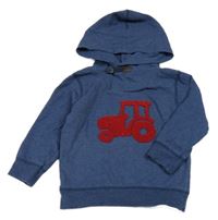 Tmavomodrá melírovaná mikina s traktorem a kapucí Topomini