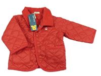 Nové - červená prošívaná šusťáková zateplená bunda s límečkem Benetton