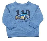 Modrá melírovaná mikina s policejním autem a číslem Topolino