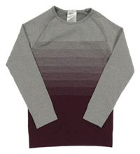 Šedo-mahagonové melírované thermo triko s pruhy crivit