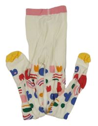 Smetanovo-růžovo-žluté punčocháče s obrázky Next