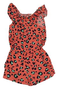 Jahodovo-černo-mátový vzorovaný letní overal s volánkem HEMA