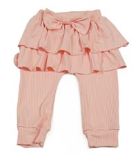 Růžové žebrované turecké tepláky s mašlí a vrstvenou sukní