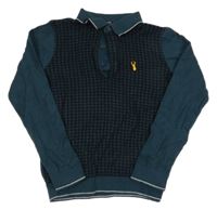 Tmavopetrolejovo/tmavomodrý vzorovaný svetr s nášivkou a límečkem Next