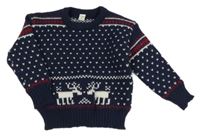 Tmavomodrý vzorovaný pletený svetr s jeleny SHEIN