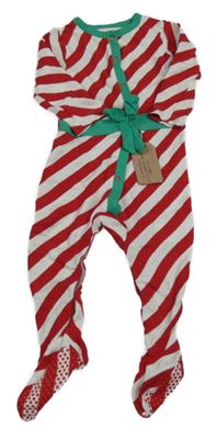 Červeno-bílo-zelený pruhovaný overal s mašlí Mothercare