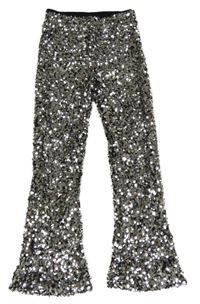 Černo-stříbrné flare tylové flitrové podšité kalhoty Nutmeg