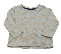 Šedé melírované triko s auty a domečky a stromečky PRIMARK