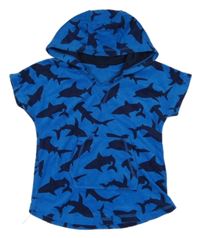 Modrý froté župan se žraloky a kladivouny a kapsou a kapucí Matalan