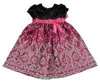 Černo-tmavorůžové tylovo/sametovo/saténové slavnostní šaty se vzorem a mašlí LOVE