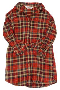 Červeno-kostkované propínací košilové šaty s páskem H&M