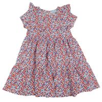 Bílo-modro-červeno-růžové kytičkované vzorované šaty s volánky PRIMARK