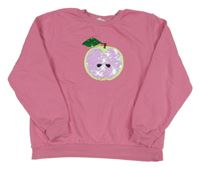 Růžová mikina s jablíčkem z překlápěcích flitrů H&M