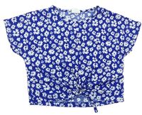 Tmavomodré květované crop tričko Zara