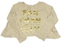 Béžové třpytivé úpletové crop triko s nápisy H&M