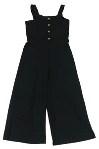 Černý žebrovaný kalhotový overal s knoflíčky New Look