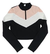 Černo-bílo-růžová sportovní crop mikina Shein