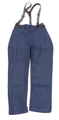 Tmavomodro-bílé plátěné chino kalhoty s kšandami Matalan