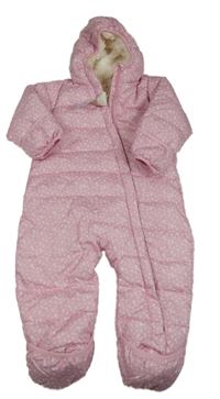 Nové - Růžová květovaná šusťáková zimní kombinéza s kapucí Lily & Dan