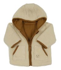 Béžová huňatá podšitá propínací mikina s kapucí